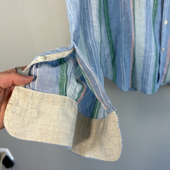 Tommy Bahama Men’s Break Line 100% Linen Striped Button Down Shirt Large Beachy - Picture 8 of 14